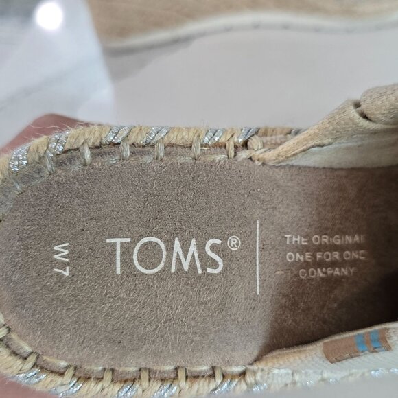 Toms Beige Wedge Espadrille Sandals Womens Size 7 Suede & Fabric Upper Peep Toe - Picture 6 of 13